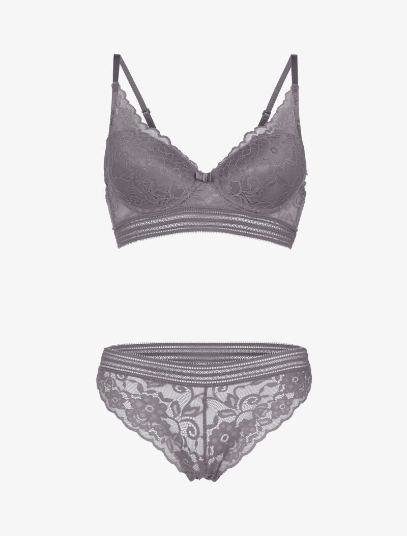 Ensemble bustier en dentelle et bandes - gris foncé - 1