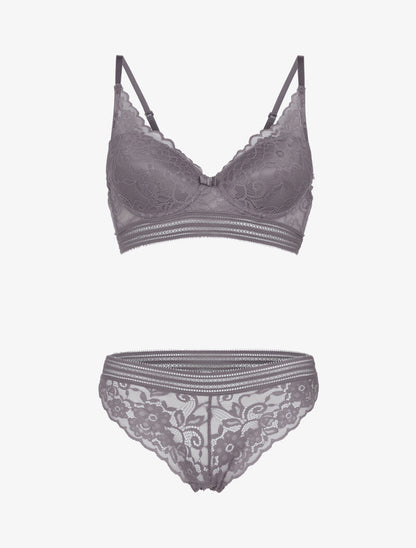 Ensemble bustier en dentelle et bandes - gris foncé - 1