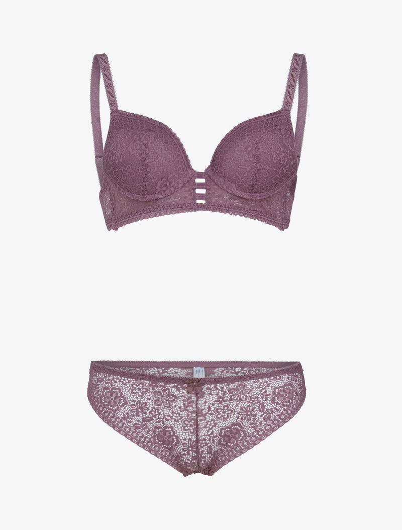 Ensemble bustier en dentelle et détails élastiqués - rose parme - 3