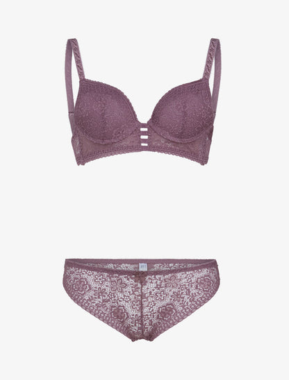 Ensemble bustier en dentelle et détails élastiqués - rose parme - 3