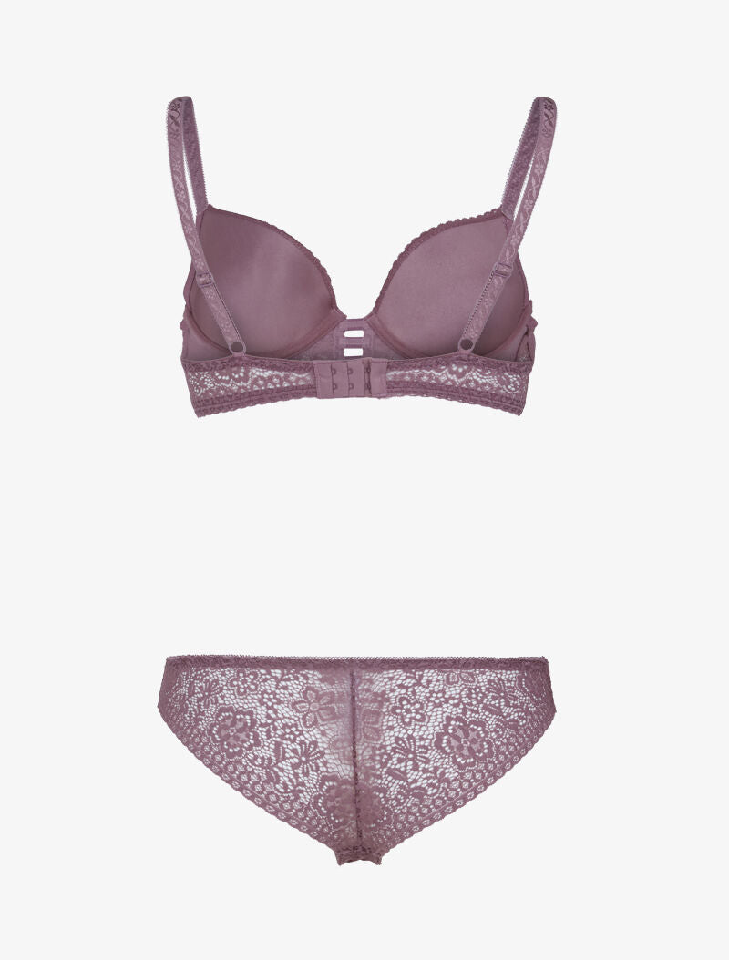 Ensemble bustier en dentelle et détails élastiqués - rose parme - 2