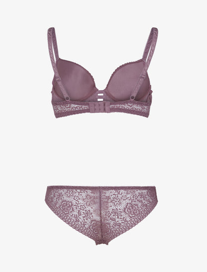 Ensemble bustier en dentelle et détails élastiqués - rose parme - 2
