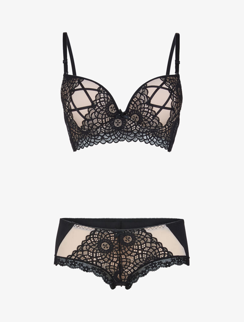 Ensemble à broderie et corsage - noir/nude - 3