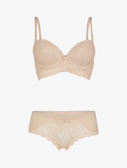 Ensemble à fleurs brodées - beige - 1