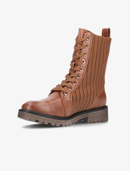 Boots bimatière côtelées - camel - 2