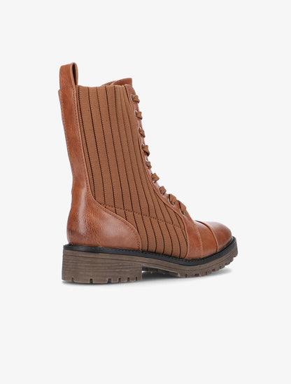 Boots bimatière côtelées - camel - 4