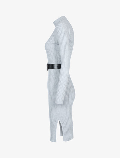 Robe-pull côtelée à col montant - gris - 4
