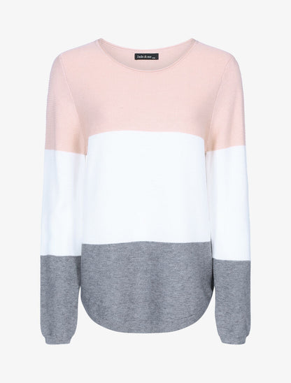 Pull en maille tricolore - rose/écru/gris foncé - 1