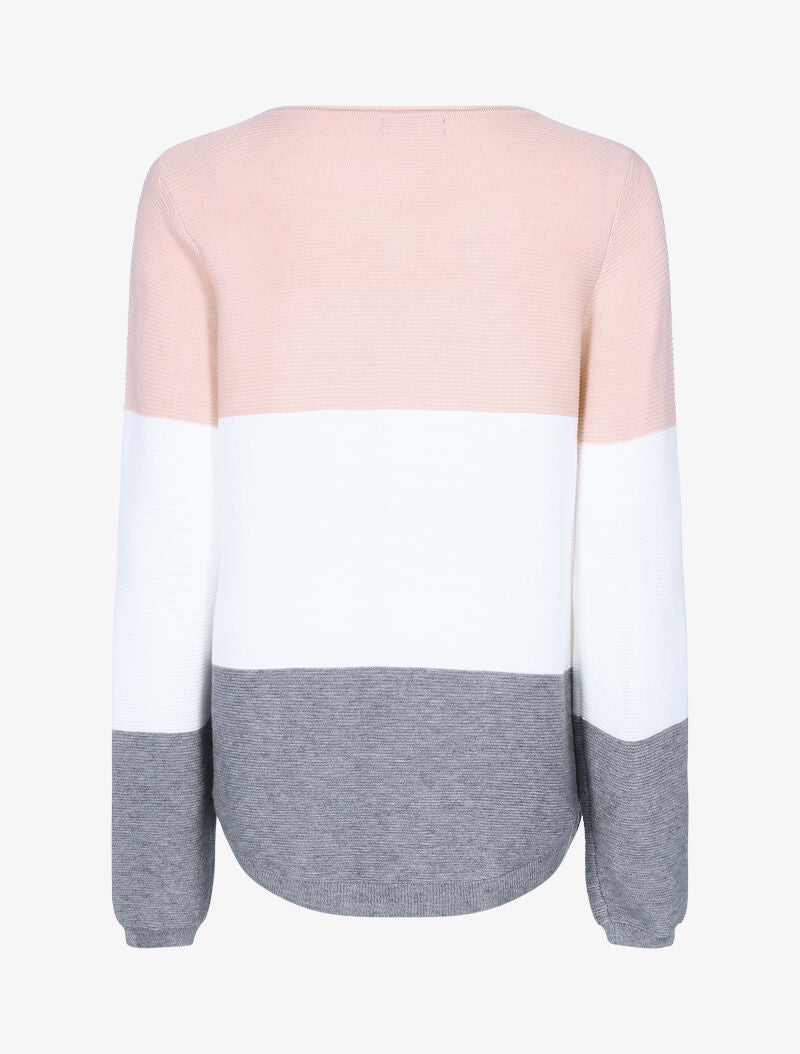 Pull en maille tricolore - rose/écru/gris foncé - 2