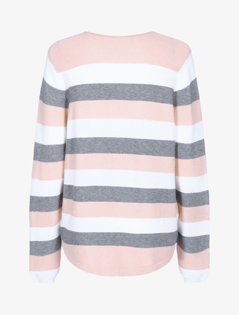 Pull en maille à bandes tricolores - rose/écru/gris foncé - 2