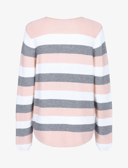 Pull en maille à bandes tricolores - rose/écru/gris foncé - 2