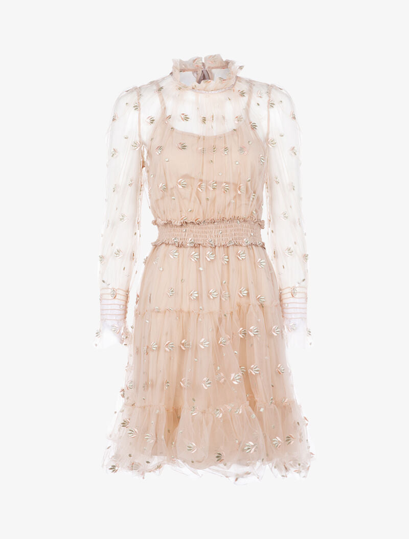 Robe en tulle ajourée à broderies - rose - 1