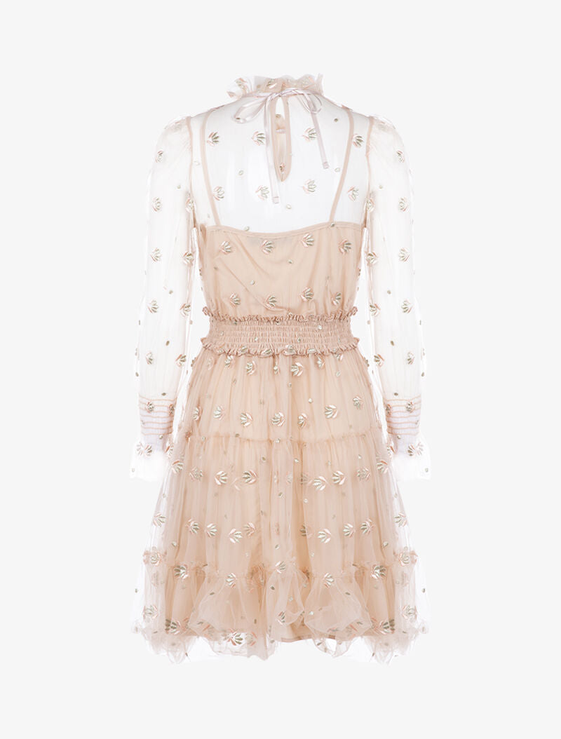 Robe en tulle ajourée à broderies - rose - 2