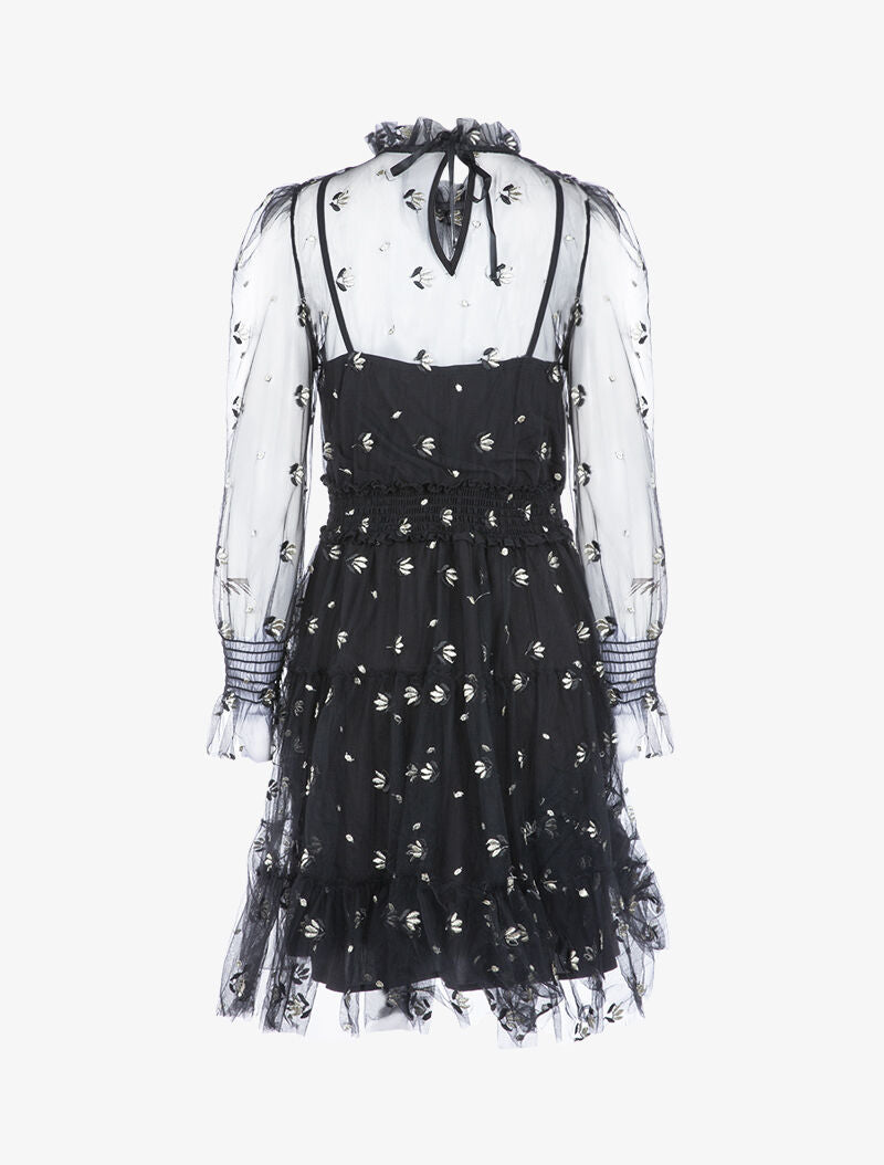 Robe en tulle ajourée à broderies - noir - 2
