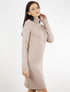 Robe-pull côtelée à bord fendu - beige - 1