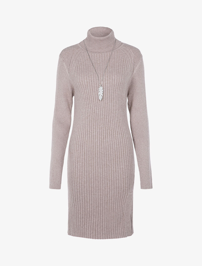 Robe-pull côtelée à bord fendu - beige - 2