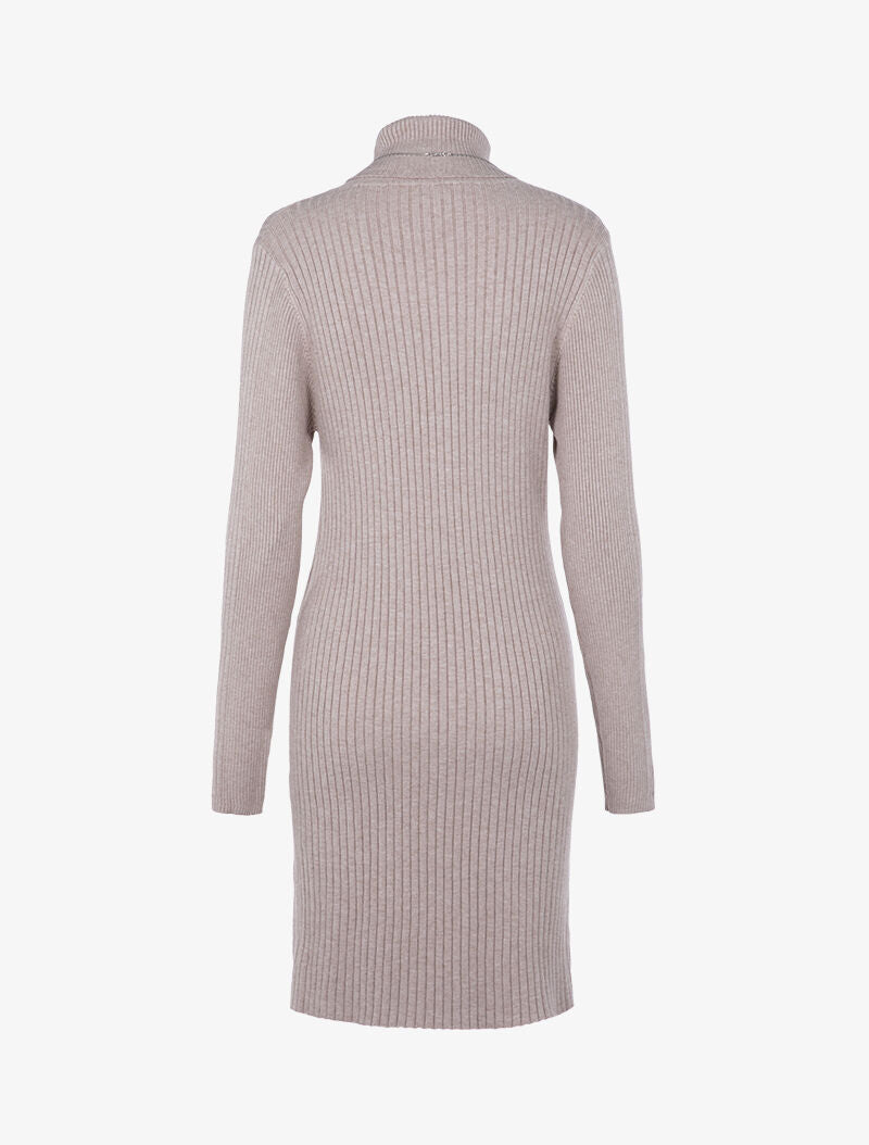 Robe-pull côtelée à bord fendu - beige - 3