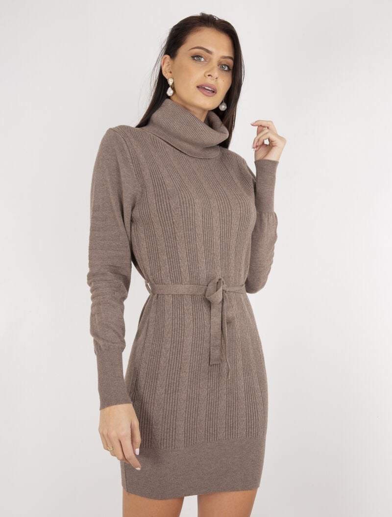 Robe-pull à détails tressés et côtelés - marron - 4