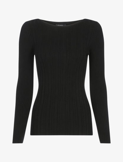 Pull côtelé à bandes en maille tressée - noir - 1