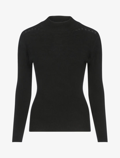 Pull côtelé à détails géométriques - noir - 1