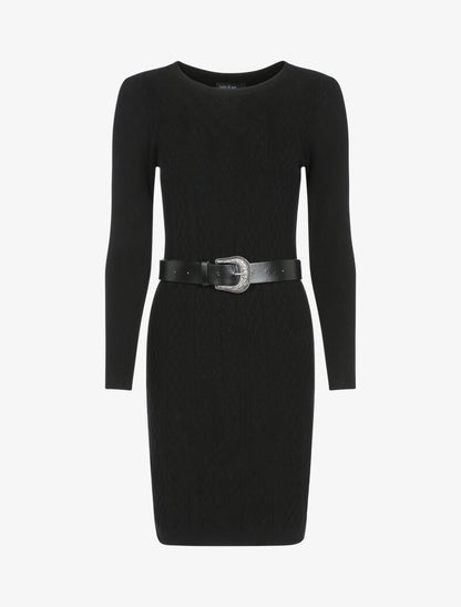 Robe pull côtelée à détails géométriques - noir - 1