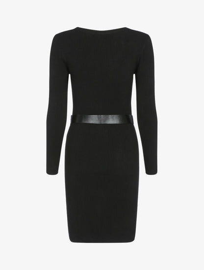 Robe pull côtelée à détails géométriques - noir - 2