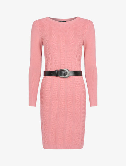 Robe pull côtelée à détails géométriques - rose - 3
