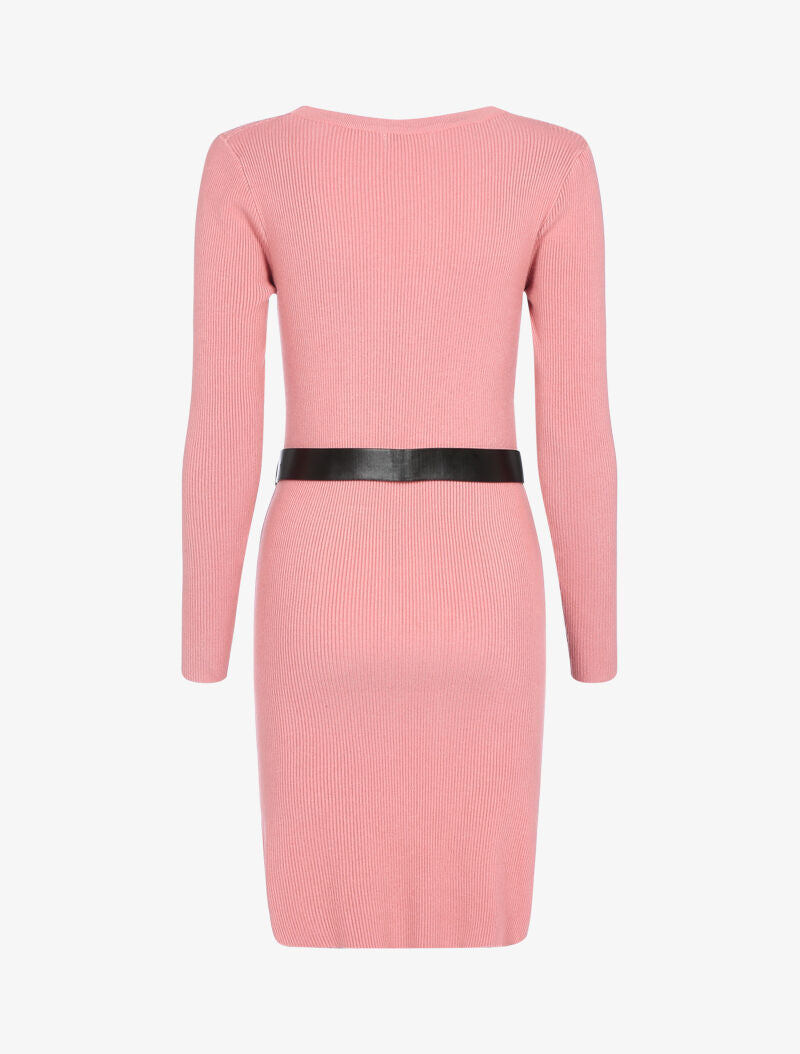 Robe pull côtelée à détails géométriques - rose - 2