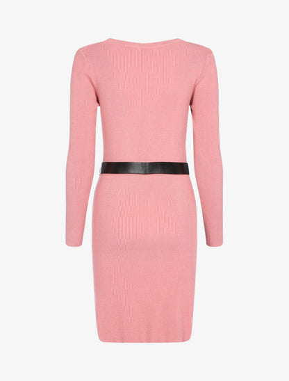 Robe pull côtelée à détails géométriques - rose - 2