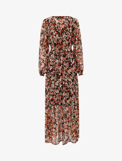 Robe longue légère à basque imprimé fleurs - noir - 3