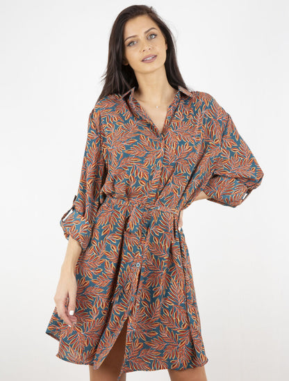 Robe chemise à imprimé feuillages - turquoise - 4