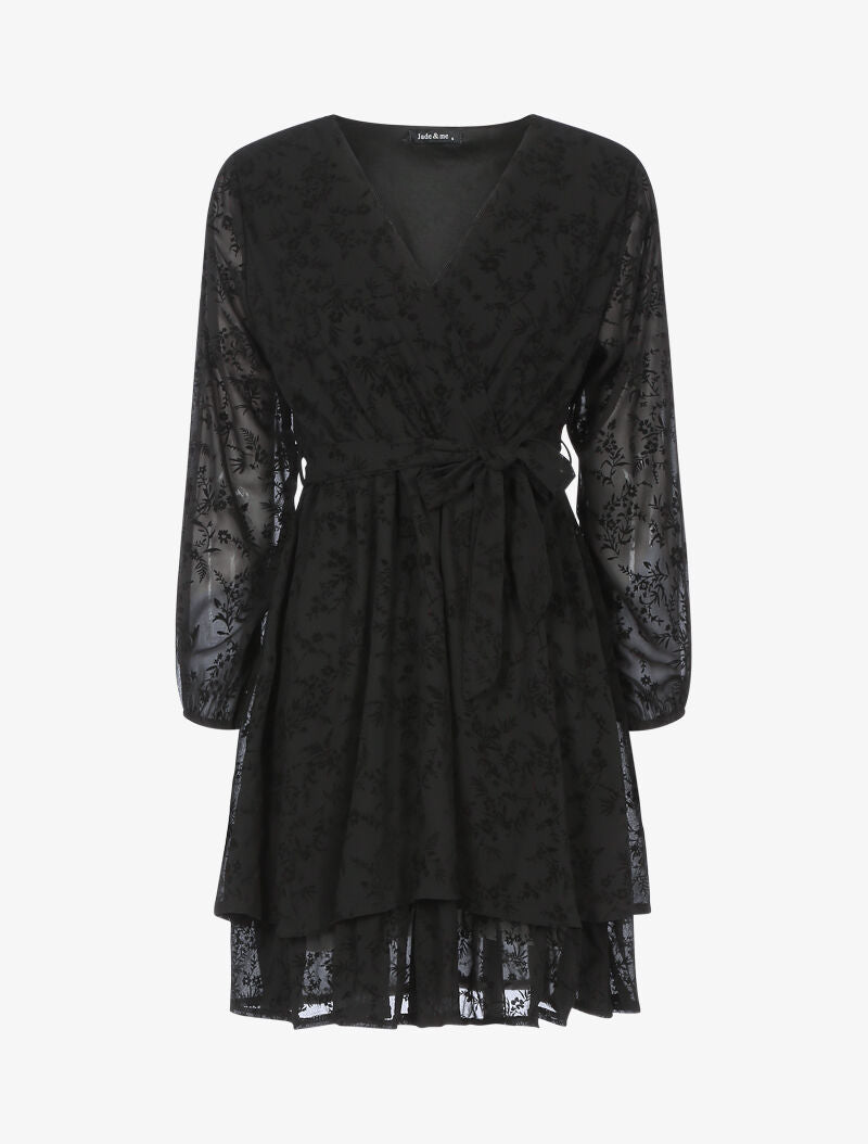 Robe patineuse effet velours fleurie - noir - 3