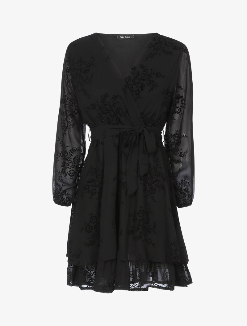 Robe patineuse effet velours et fleurs graphiques - noir - 3