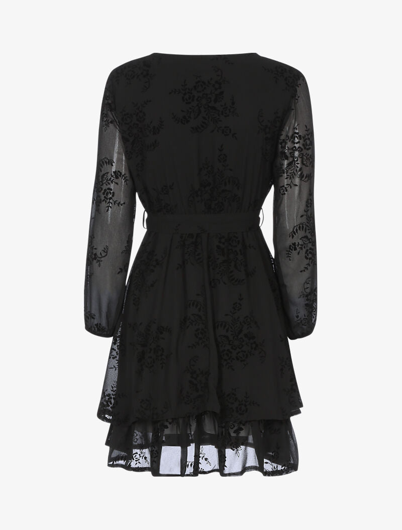 Robe patineuse effet velours et fleurs graphiques - noir - 2