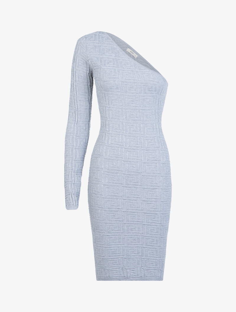 Robe une manche à imprimé grec en relief - gris clair - 3