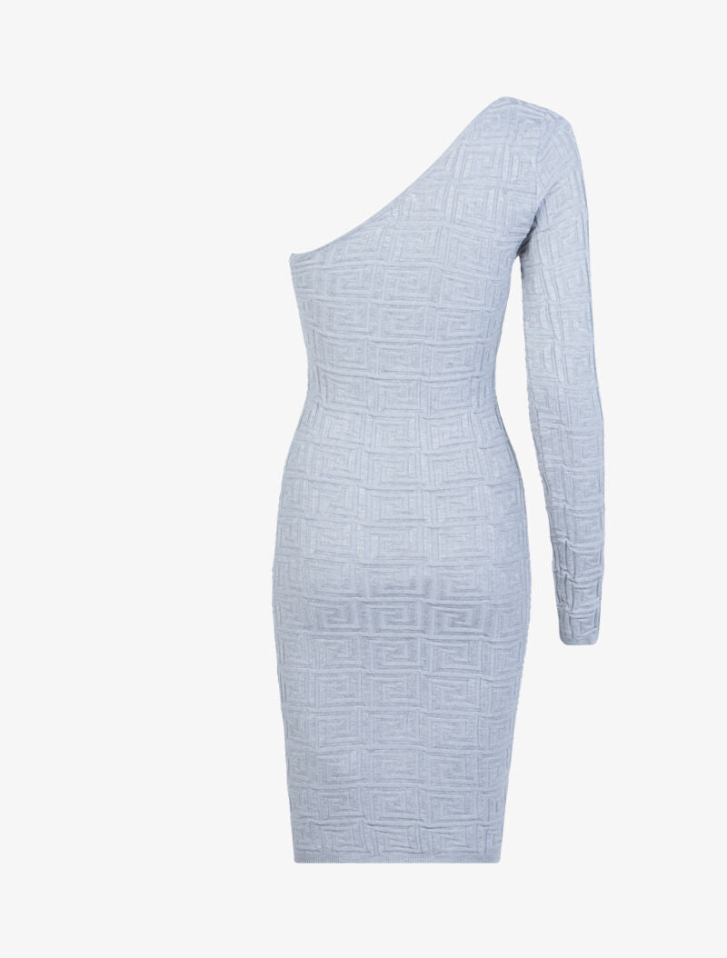 Robe une manche à imprimé grec en relief - gris clair - 2