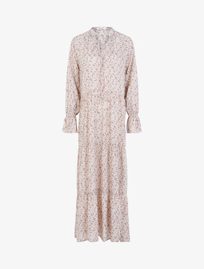Robe longue fleurie coupe trapèze - rose - 1