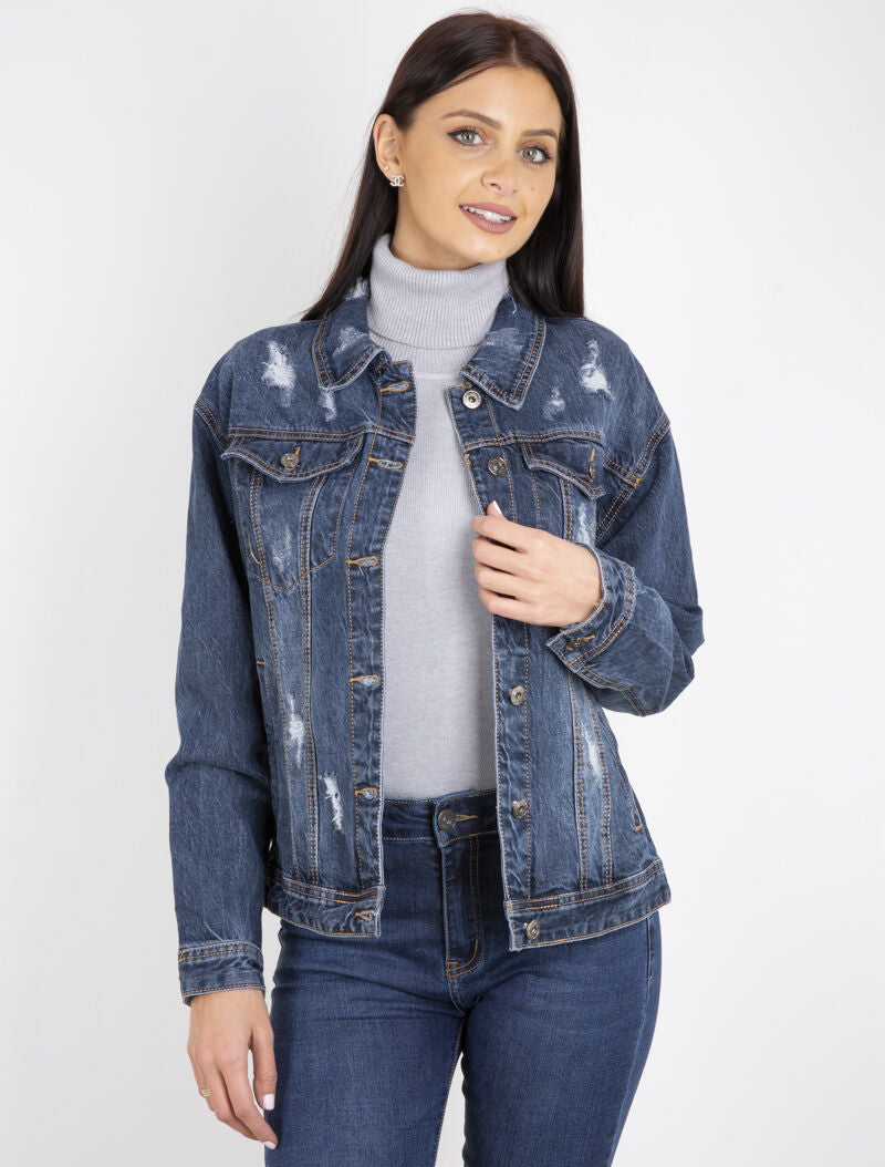 Veste à effet troué - bleu denim - 1