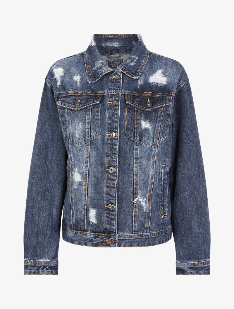 Veste à effet troué - bleu denim - 2