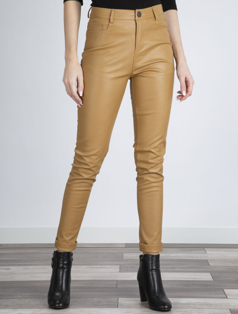 Pantalon en simili casual - marron clair - 5
