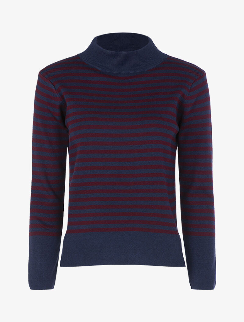 Pull rayé à dos plus long - marine/bordeaux - 3
