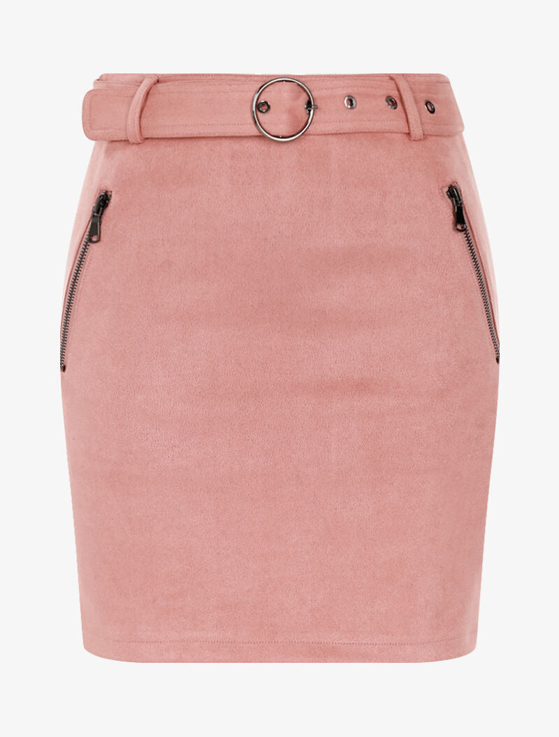 Jupe zippée en suédine - rose - 3