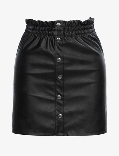 Jupe basique en simili à taille froncée - noir - 1