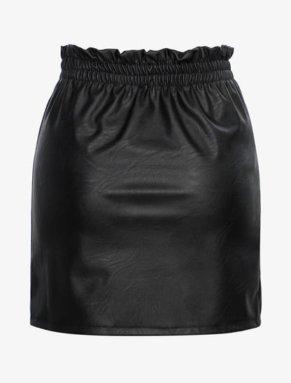 Jupe basique en simili à taille froncée - noir - 2