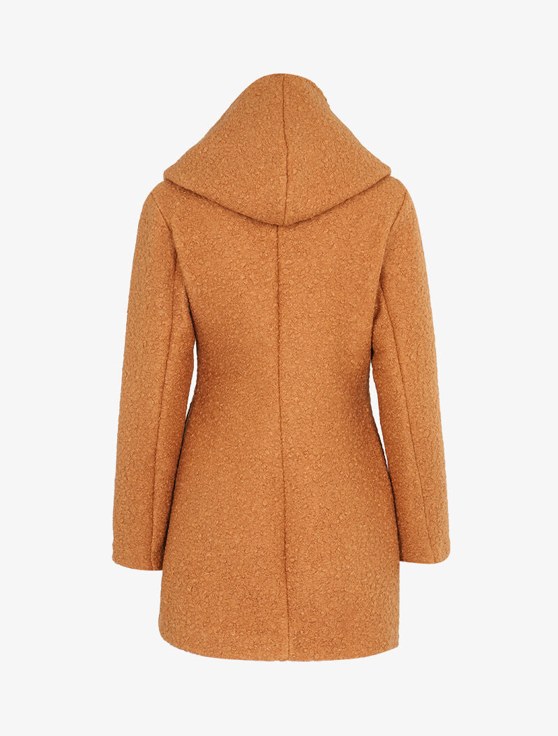 Manteau effet laine bouclette à capuche - camel - 2