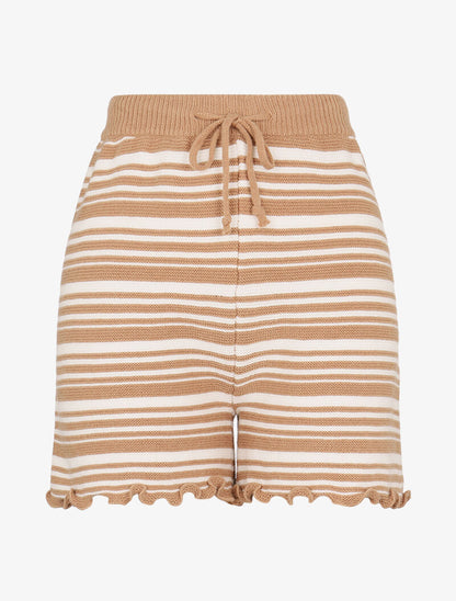 Short rayé en maille - camel - 1