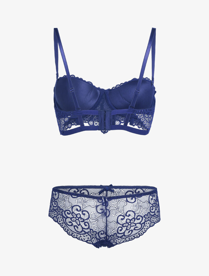 Ensemble à dentelle à fleurs et arabesques - marine - 2