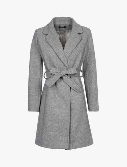 Manteau droit ceinturé - gris chiné - 2