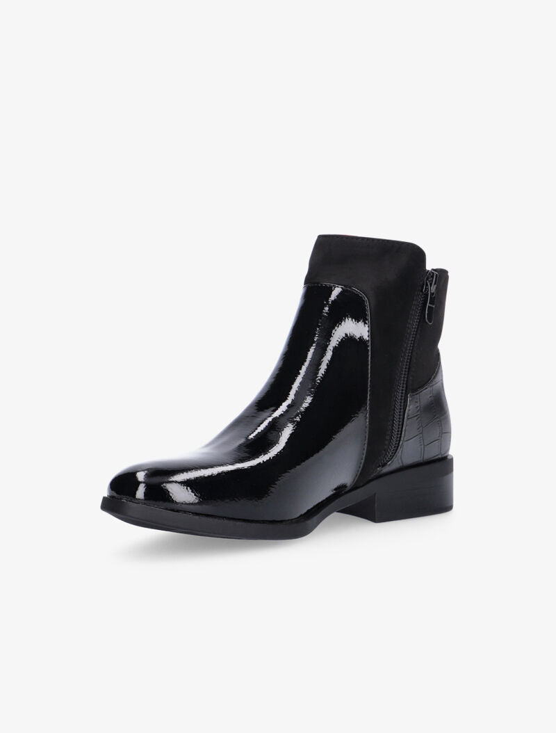 Boots bimatière vernies à contrefort croco - noir - 3