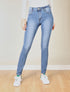 Jean slim à broderies et sequins - denim clair - 1